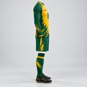 Maillot de football sublimé vert et jaune pour homme, manches longues, anti-transpiration, coupe athlétique, toutes saisons, uniforme adulte, vente en gros - Product Image 4
