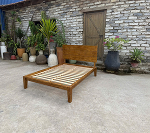 Cadre de lit en bois massif rustique Song Kon SK2026 avec design à panneaux surélevés en chêne, noyer et acacia et garantie d'un an - Product Image 6