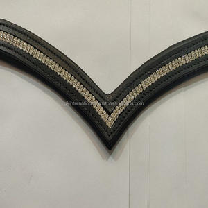 Banda de cejas acolchada suave de caballo de cuero personalizado con cristal dorado ostentoso en forma de V fabricante exclusivo hecho a mano - Product Image 2