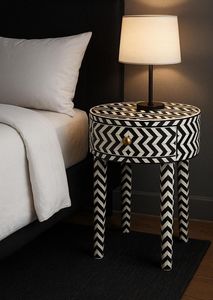 Mesa Redonda con Incrustaciones de Hueso Personalizadas, Mueble Decorativo de Lujo Hecho a Mano, Decoración Interior para el Hogar y Comercios - Product Image 1