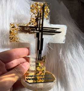 Customized Epoxy Resin Cross Sculpture with <b>Gold</b> Leaf Handmade Letters Art Piece Wedding Josephine Elaria Nast Memoria - Product Image 2