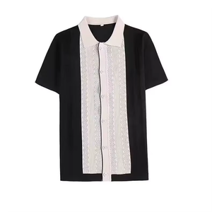 เสื้อเชิ้ตแขนสั้นลำลองผู้ชาย คอปกพับได้ แต่งแถบสีตัดต่อ ผ้าทอสำหรับฤดูร้อน - Product Image 1