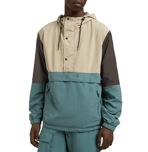 Custom Unisex Winter Half Zip Hooded Windbreaker Jacket Contrast Panel Design Wholesale Color Block <b>Pullover</b> Front Casual - Product Image 1