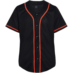 Sleek Black Breathable Performance Baseball Jersey Short Sleeve Blank Sportswear <b>Tops</b> for Unisex Adult Bold <b>Red</b> Pinstripe Trims - Product Image 1