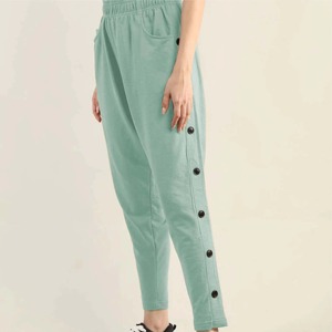 Women's Mint Green <b>Harem</b> Pants Elastic Waist Ankle-Length Loose Fit Casual Spring Knitted Solid Color Button Detail - Product Image 1