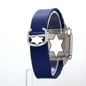 NYC DIAMOND EMPIRE Montre automatique de luxe à cadran carré en acier inoxydable avec bracelet en cuir bleu et chiffres romains, cadran de 41 mm - Product Image 3