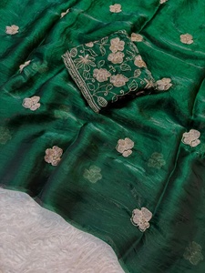 Sari de Seda Pura Bicolor con Tela Espacial, Blusa con Hojas de Shree Fendi Hechas a Mano, Ecológica, de Secado Rápido, Tejida, Ligera, para Fiesta, para Mujer - Product Image 3