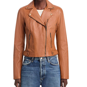 Chaqueta de cuero para mujer, talla grande, ajustada, con cremallera, estilo motociclista, ligera, corta, tipo biker, con solapa - Product Image 5