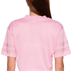 Trendy Women’s Pink Rhinestone Mesh Crop American Football Jersey Customized Pink Two Piece Sportswear Private Label Jersey Set - Product Image 2