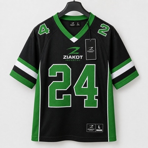 ขายส่งโดยตรงจาก ZIAKOT INDUSTRY เสื้อฟุตบอลตาข่ายสีดำ-เขียว-ขาวแบบกำหนดเองของแท้ - Product Image 1