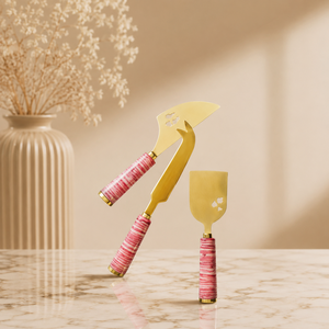 Colorful Handle Cheese Knife Set Premium Gold Finish Stainless Steel Blades Perfect for Cutting Spreading Serving - Product Image 1