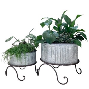 Galvanized Metal Tub Planter with Stand Farmhouse Washtub Bin for Indoor & Outdoor Garden Decor Iron Flower <b>Pot</b> for Home - Product Image 4