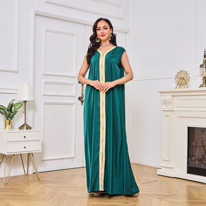 Conjunto de Dos Piezas de Abaya Verde Bordada en Poliéster, Vestido Musulmán de Manga Larga, Elegante para Fiestas y Eventos, Ropa Recta para Oración para Mujeres - Product Image 6