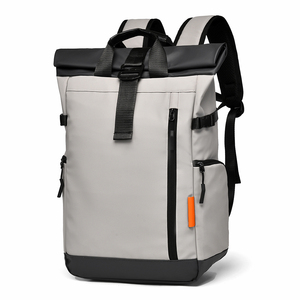 Minimalist Roll Top <b>Backpack</b> Nylon Water Resistant Laptop Compartment 20-39L Unisex Shoulder <b>Straps</b> Handle - Product Image 1