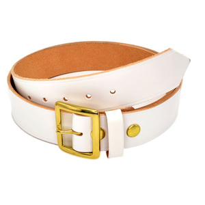 Ceinture en cuir véritable blanc avec boucle rectangulaire dorée, style décontracté - Product Image 1