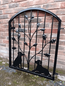 Wrought Iron Finished Exterior <b>Door</b> with Dog Silhouette Design <b>Rustic</b> Metal Entry Gate Decoration - Product Image 2