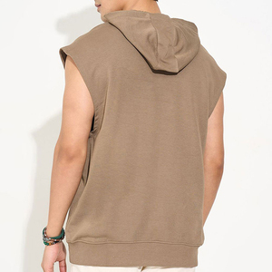 Top Selling <b>Men's</b> <b>Sleeveless</b> Hooded Sweatshirt Solid Color Oversized Knitted 100% Cotton Casual Summer Wear and online sale - Product Image 2