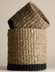 Set of 2 Raffia & Seagrass Contrast <b>Baskets</b> Handmade <b>Storage</b> <b>Basket</b> Wholesale eco-friendly Made in Viet Nam - Product Image 2