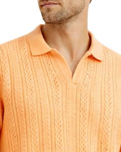 Manufacturer Mens <b>Orange</b> Knitted <b>Polo</b> Shirt Short Sleeve Cable Knit Summer Casual Slim Fit Top OEM ODM Wholesale Manufacturer - Product Image 5