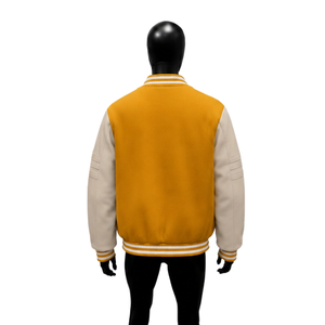 PREMIUM MUSTARD YELLOW LETTERMAN VARSITY <b>JACKET</b> FOR <b>MEN</b> With <b>White</b> Sleeves And Stripes Casual Autumn Wear EVERYDAY STREETWEAR - Product Image 2