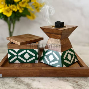 ROYAL ARTISANS Luxury Resin Inlay <b>Bakhoor</b> Burner Set with Tray and <b>Oud</b> Storage Box Ramadan Gift - Product Image 1