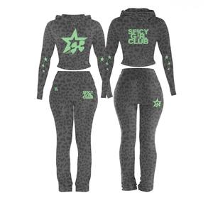 Survêtements de sport personnalisés pour femmes avec logo, pantalon de sport brodé, haut à capuche zippé à manches longues, ensemble deux pièces pour femmes - Product Image 1