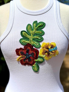 Top Casual con Cuentas Bordadas a Mano, Top con Cuentas para Mujer con Bordado Floral - Product Image 2