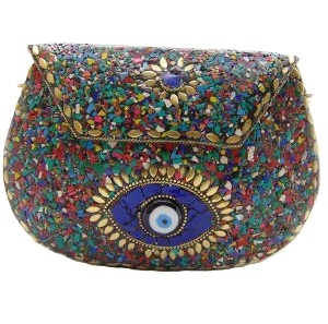 Bolso de Mano de Lujo Ecológico con Diseño de Mosaico, Adorno Metálico con Patrón de Piedras, Bolso de Mano para Mujer, Multicolor, para Bodas y Fiestas - Product Image 5