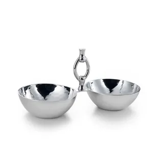 Plato de Servir Doble de Metal Pulido, Diseño Minimalista, Redondo, Patrón Sólido, Apto para Lavavajillas, para Fiestas - Product Image 1
