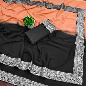 ATRACTIVE GEORGETTE SILVER JACQUARD LACE BORDER WORK SAREE CON BLUSA DESCOSADA - Product Image 1