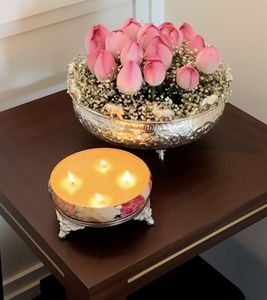 Metal <b>Candle</b> Bowl With <b>Floating</b> <b>Candles</b> For Elegant Home Decoration And Relaxing Ambient Lighting Experience - Product Image 6