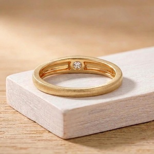 Round Brilliant Lab Grown Diamond Engagement Rings Bezel Set 10K 14K 18K Color E VVS Solid Gold Solitaire Modern <b>Wedding</b> Band - Product Image 4