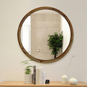 Espejo de Pared con Marco de Madera Natural, Asimétrico, Decorativo, para Sala de Estar, Dormitorio, Entrada, Pasillo, Estilo Moderno Rústico, para Bodas y Hogar - Product Image 2