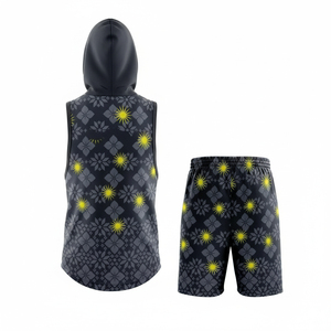 ชุดบาสเก็ตบอลแบบถ่ายเทความร้อนได้ดีสำหรับผู้ชาย ชุดฤดูร้อนผ้าตาข่ายแห้งเร็ว เสื้อแขนกุดมีฮู้ด กางเกงขาสั้นสำหรับฝึกซ้อม ระบายอากาศได้ดี ชุดกีฬา - Product Image 2