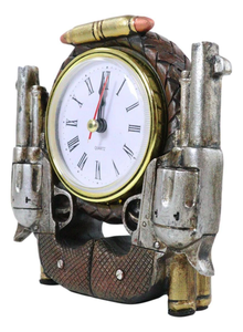 Horloge de table vintage en aluminium, design revolver, mouvement à quartz, décoration de bureau, style western cowboy, pour la maison ou le bureau. - Product Image 4