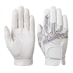 Gant de golf blanc avec motif de circuit imprimé, respirant, en cuir véritable, pour main droite, unisexe, fermeture à enfiler - Product Image 2