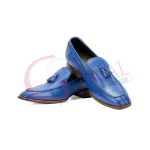 Mocassins pour hommes en cuir de vachette véritable, à enfiler, design décontracté, couleur bleue - Product Image 2