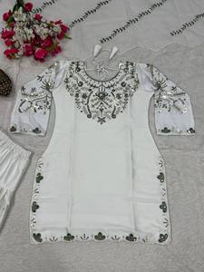 Elegante Conjunto de Salwar Kameez Blanco Bordado para Mujer, Kurti para Fiesta, Boda, Diwali, Graduación, Festival, India, Pakistán - Product Image 5