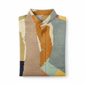 Men's Cuban Collar <b>Shirt</b> Color Block <b>Patchwork</b> Short Sleeve Breathable Custom OEM Wholesale - Product Image 6
