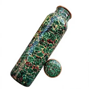 Handmade Copper Water Bottle With <b>Green</b> <b>Velvet</b> Sleeve Vintage Portable Drinkware - Product Image 4