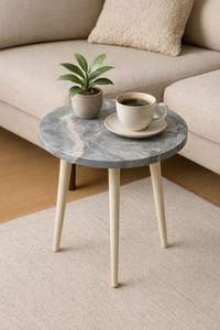 Round <b>Side</b> <b>Table</b>, <b>Small</b> End <b>Table</b> for Living Room, Modern Wood Accent <b>Table</b> Coffee <b>Side</b> <b>Table</b> with Wood Legs for <b>Small</b> Space - Product Image 3