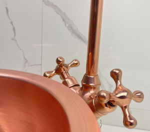Lavabo de salle de bain de luxe en métal, style vintage, motif cuivre électroplaqué, forme ronde, pour plan de travail, style Moyen-Orient - Product Image 6
