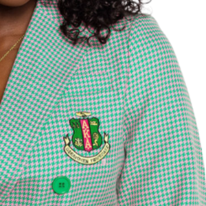   Blazer croisé rose et vert à carreaux pour femme – Veste élégante à motif écossais pour occasions formelles, tenue de bureau et de sororité stylée - Product Image 5