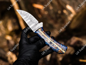 Cuchillos de caza de acero de Damasco hechos a mano al por mayor, hoja fija, para camping, afilados como una cuchilla, mango de pino, ODM OEM - Product Image 3