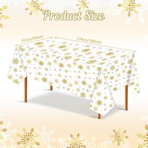 Set di 6 Tovaglie Usa e Getta con Motivo a Fiocchi di Neve Natalizi, 54 x 108 Pollici, Impermeabili, Bianco e Oro, Design Invernale per Sala da Pranzo - Product Image 2