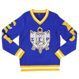 Pull épais d'hiver à col en V bleu roi, broderie du blason de la sororité grecque Sigma Gamma Rho HBCU, vêtements tricotés universitaires - Product Image 1