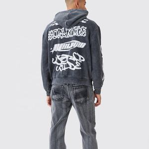 Polar 100% algodón hombres pulóver Sudadera con capucha personalizado Vintage ácido lavado desgastado francés Terry sudadera liso teñido Digital para - Product Image 3