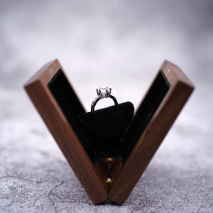 Rotating <b>Ring</b> <b>Box</b> Black Walnut Wood Wedding <b>Proposal</b> Jewelry & Necklace Storage <b>Box</b> Engraved Portable Jewelry Bag - Product Image 6