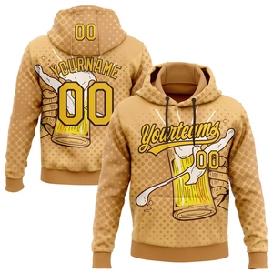 Sudadera con Capucha Deportiva Personalizada con Diseño Nuevo de la Industria, Cosida a Medida, en Color Marrón, Amarillo y Negro, con la Frase 'Let's Drink Beer', para Festivales - Product Image 1