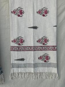 White Striped Green Printed Mud Cloth Cotton Sofa Throws-Decorative Bedding From Rajasthan - Product Image 2